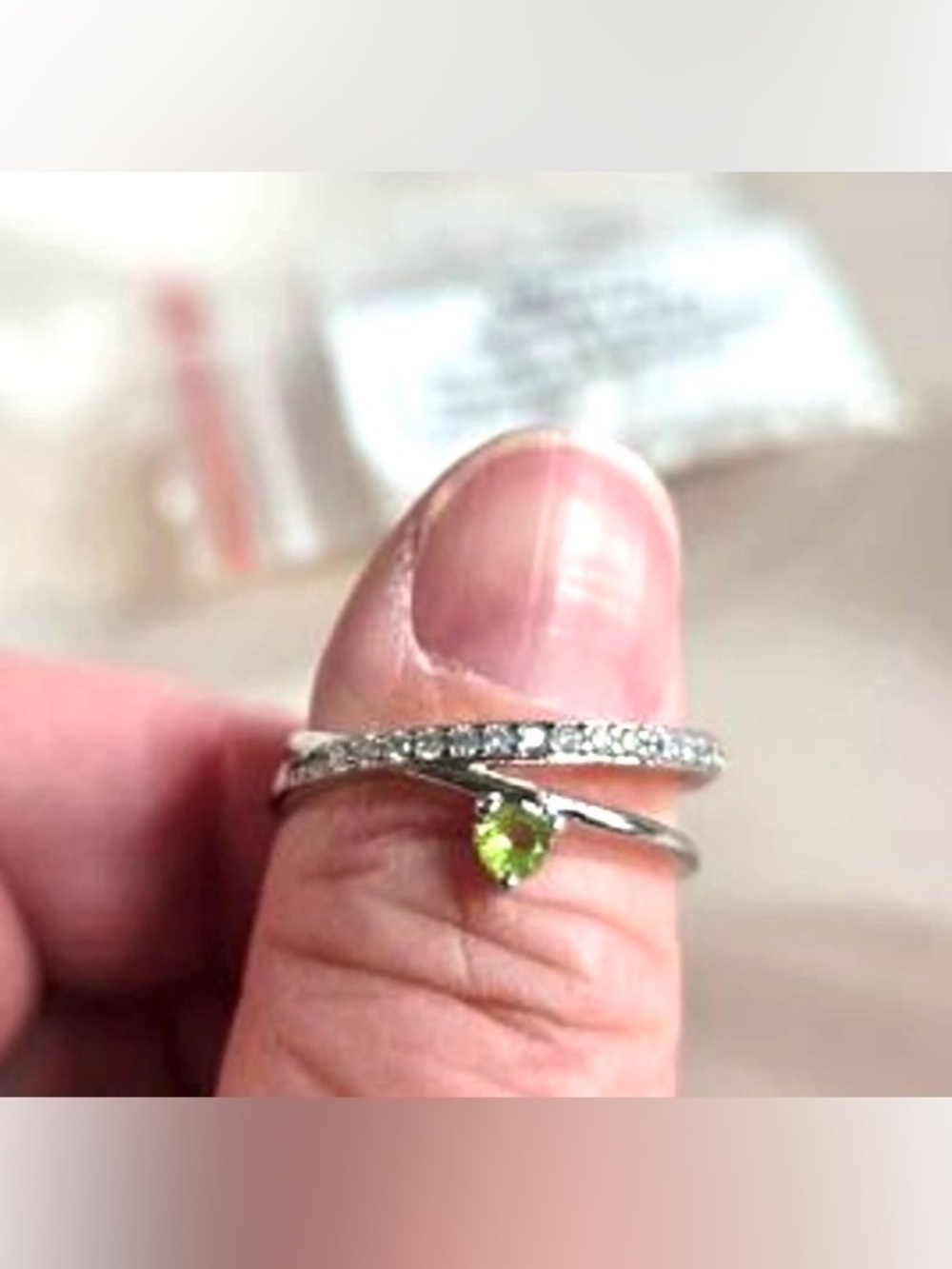 Bomb Party sz7 Crossing Paths lab peridot with Rhodium Plated NWT $118 retail